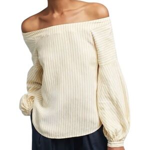 Maeve Anthropologie Clotille Striped Off-The-Shoulder Top Yellow & White Size 2P